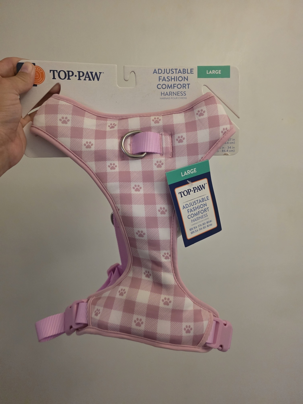 Top Paw Pink Check Adjustable Fashion Comfort Harness - Large